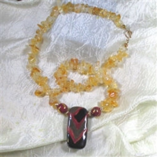 Citrine Nugget & Kazuri Pendant Necklace - VP's Jewelry