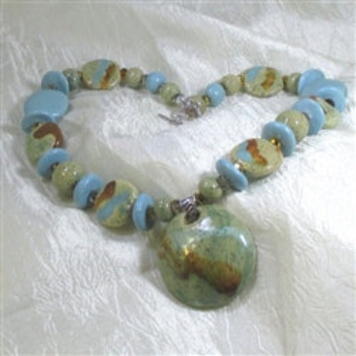 Handmade Green Fair Trade Kazuri Necklace Turquoise & Green Beads - VP's Jewelry