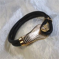 Black leather man's bracelet Snake clasp