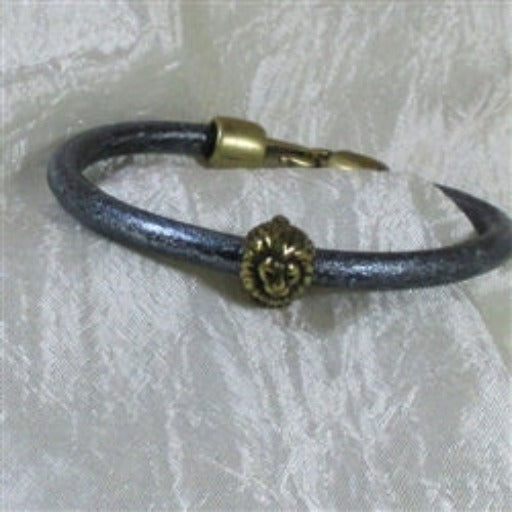 Child's Silver Leather Cord Bracelet with lLion Accent - VP's Jewelry