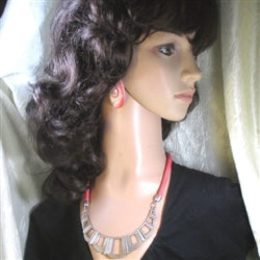 Affordable Tribal Bib Necklace with Pink Leather Cord - VP's Jewelry