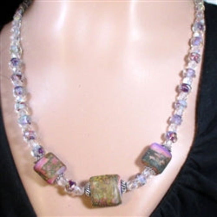 Pink Handmade & Crystal Beaded Necklace Elegant Evening Wear - VP's Jewelry