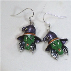 Wicked Green Witch with Purple Hat Earrings Halloween Earrings - VP's Jewelry