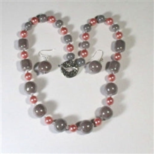 Grey Kazuri Fair Trade Bead Necklace & Earrings Handmade Jewelry - VP's Jewelry