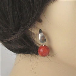Classic sponge coral bead and silver earrings