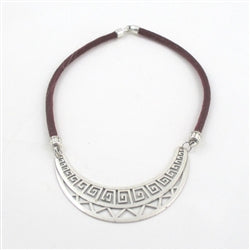 Affordable Tribal Necklace Silver Statement Sparkly Maroon Cord - VP's Jewelry  