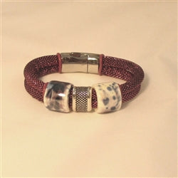 Handmade Maroon Metallic Cord Bracelet with Ceramic Accents - VP's Jewelry