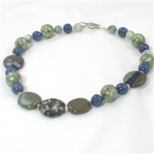 Handmade Blue & Green Kazuri Necklace - VP's Jewelry