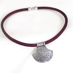 Silver Shield Pendant on Maroon Metallic Cord Necklace - VP's Jewelry
