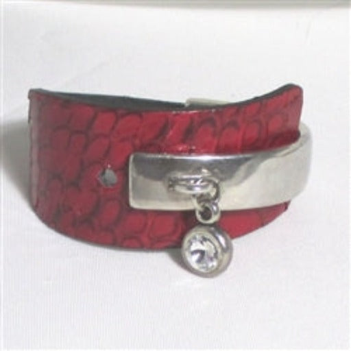 Red Wide Cuff Leather Bracelet Silver Charm - VP's Jewelry