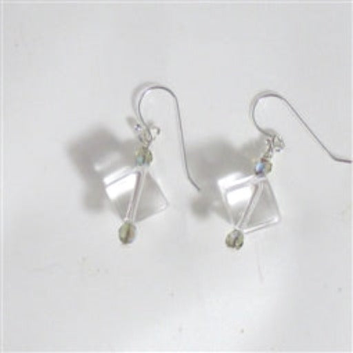 Rock Crystal Quartz Cube Earrings Silver Ear Wires - VP's Jewelry
