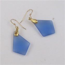 Sky blue crystal triangle drop earring on gold ear wires