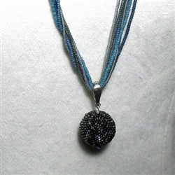 Blue Multi-strand Necklace with Shades of Blue Ball Pendant - VP's Jewelry