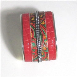 Wide Red Leather Cuff Bracelet Silver Bangle - VP's Jewelry