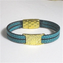 Turquoise Leather Bracelet with Gold Accents - VP's Jewelry