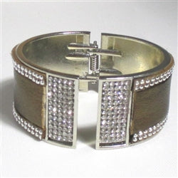 Wide Crystal Cuff Bangle Bracelet with Leather - VP's Jewelry