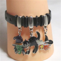 Black Leather Bracelet with Halloween Charms - VP's Jewelry