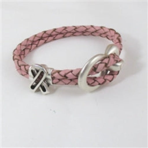 Pink Awareness Leather Braided Bracelet - Dusty Pink - VP's Jewelry