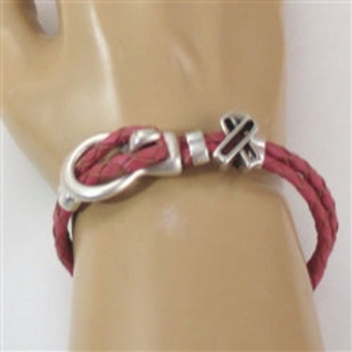 Awareness Leather Braided Bracelet Dark Pink Unisex - VP's Jewelry
