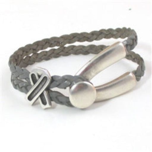 Grey Awareness Braided Leather Bracelet - VP's Jewelry