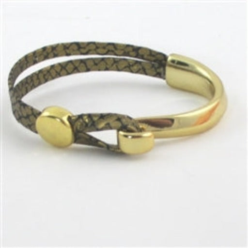 Black & Gold Leather Bracelet with Gold Half Cuff - VP's Jewelry