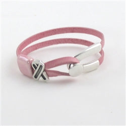 Pale Pink Wishbone Design Awareness Leather Bracelet Unisex - VP's Jewelry