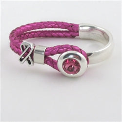 Pink Leather Half Cuff Awareness Bracelet - VP's Jewelry