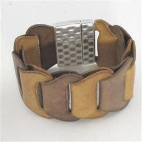 Widebrown & Tan leather link cuff bracelet for a woman