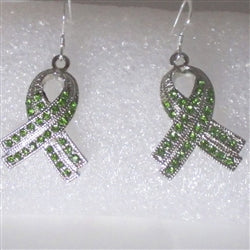 Buy sparkly green rhinestone ribbon awareness earrings
