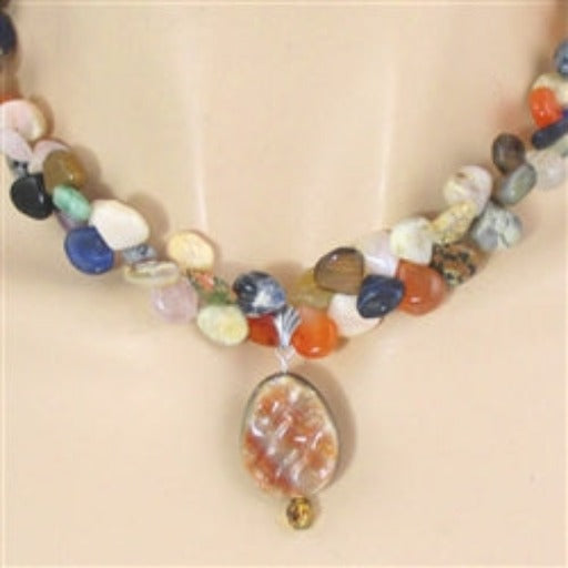 Mixed Gemstone Teardrop & Abalone Shell Pendant Necklace - VP's Jewelry