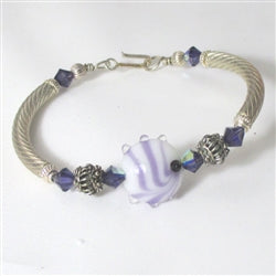 White & Purple Kazuri Bangle Bracelet