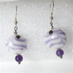 White & Purple Kazuri Bead Earrings - VP's Jewelry 