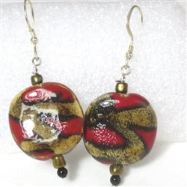 Red & Brown Kazuri Earrings Fair Trade - VP's Jewelry