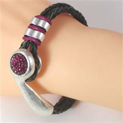 Antique Silver Half Cuff & Leather Bracelet - VP's Jewelry