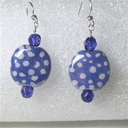 Handmade Bead Kazuri Earring in Cream Lilac or Blue - VP's Jewelry