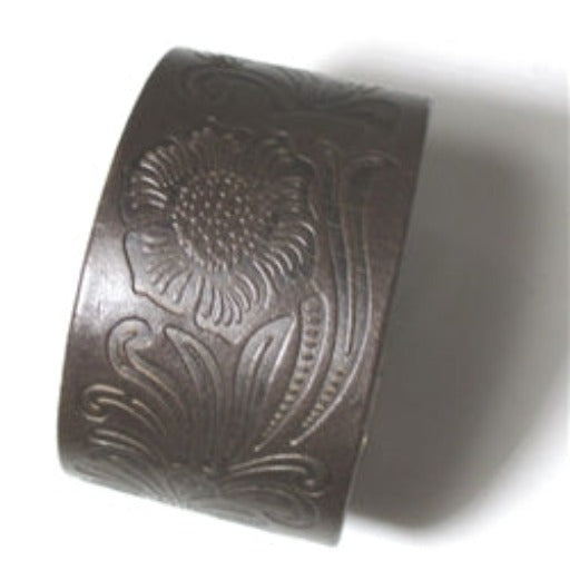Stunning Brown Wide Tooled Leather Cuff Bracelet Unisex - VP's Jewelry