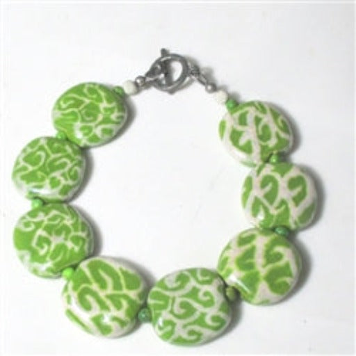 Kazuri Bracelet in Cream & Green Handmade Fair Trade Beads - VP's Jewelry