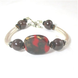 Fair Trade Kazuri Red & Brown Bead Bangle Bracelet - VP's Jewelry