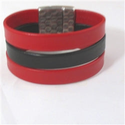 Wide Red & Black Triple Strand Leather Cuff Bracelet - VP's Jewelry