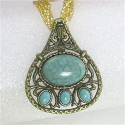 Gold Multi-strand Necklace with Antique Gold & Turquoise Pendant - VP's Jewelry