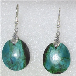 Handcrafted designer cut blue green chrysocolla gemstone drop earrings