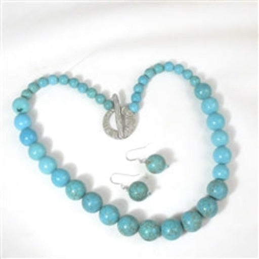 Classic Magnesite Dyed Turquoise Necklace Extra long & Earrings - VP's Jewelry