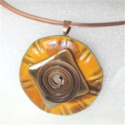 Choker Necklace Handmade Orange Raku Pendant Copper Neck Ring - VP's Jewelry