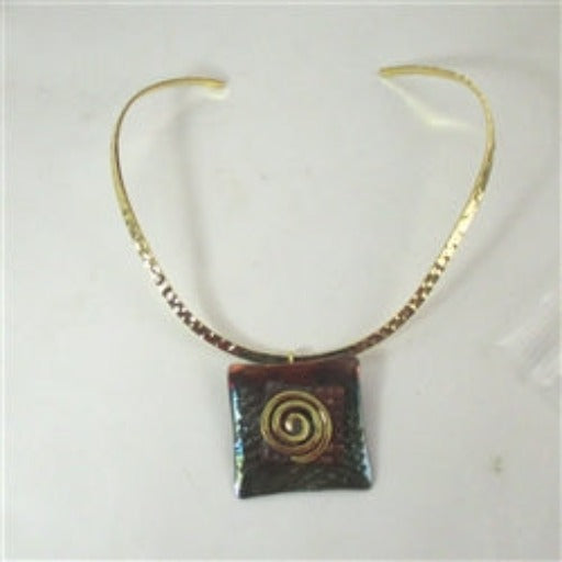 Handmade Multi Luster Raku Pendant Spiral Bail Gold Choker - VP's Jewelry