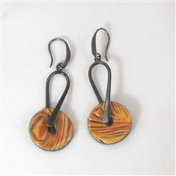 Orange Artisan Handmade Earrings Raku Glaze Gunmetal Ear Wires - VP's Jewelry  