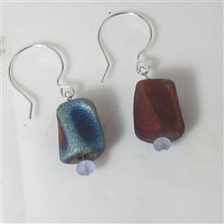 Blue & Rust Handmade Raku Earrings Earrings - VP's Jewelry