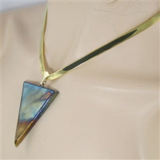 Gold & Blue Artisan Handmade Pendant on V-curved Gold Choker - VP's Jewelry