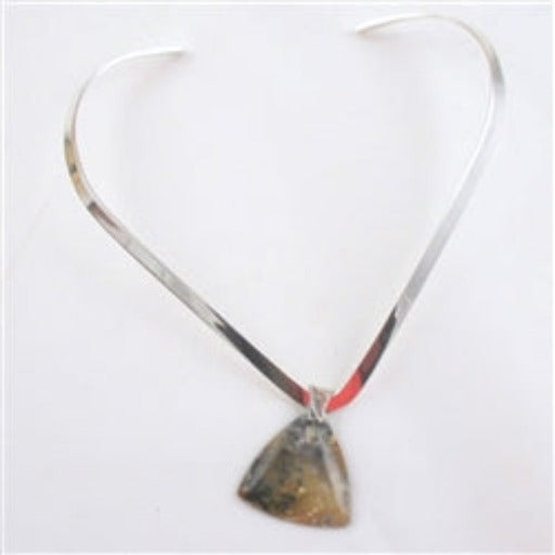 Gemstone Moss Agate Pendant Choker Silver Neck Ring - VP's Jewelry