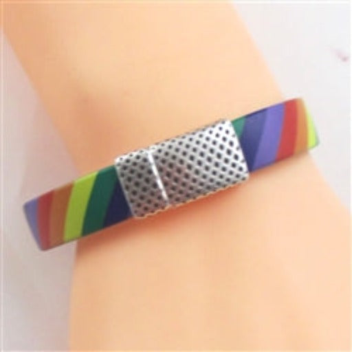 Classic bight rainbow PVC  cord braclet with silver clasp