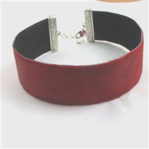 Red Genuine Leather Ribbon Choker Necklace Extra Wide - VP's Jewelry